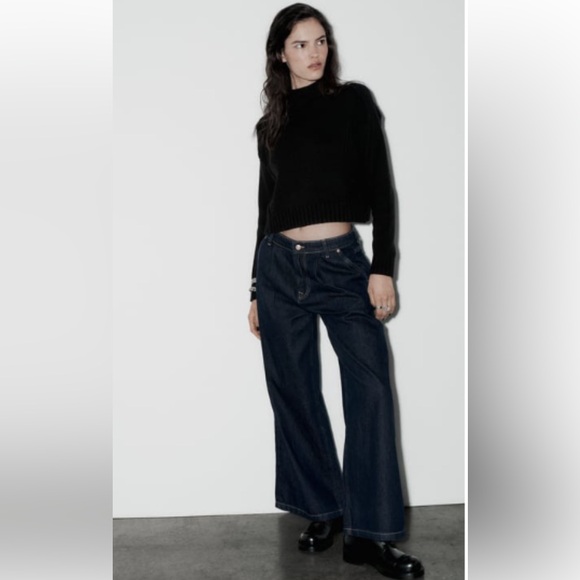 NWT ZARA HIGH-WAISTED PALAZZO JEANS Z1975 BLUE - Picture 5 of 6